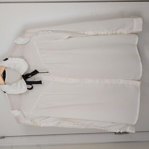 Women's White Button Down Shirt with Black Bow